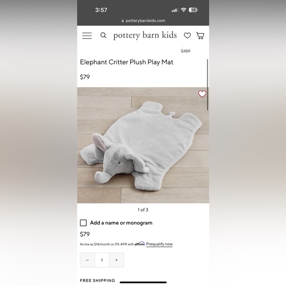 Pottery Barn Kids Accessories Pottery Barn Elephant Plush Playmat